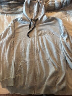 Knoebels Light Gray Hooded Zip Shirt Jacket with Subtle Chest Embroidery